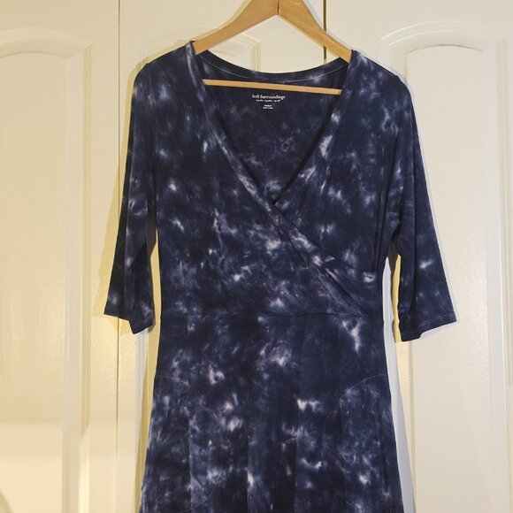 Soft Surroundings Dress Size M Tie-Dye Navy & Teal Boho Maxi Soft Knit Flowy - Picture 3 of 14